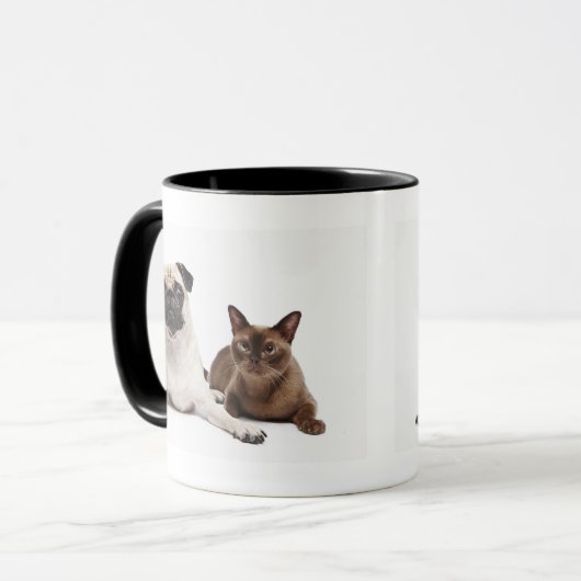 Mops und birmanische Katze Tasse (Vorderseite Links)