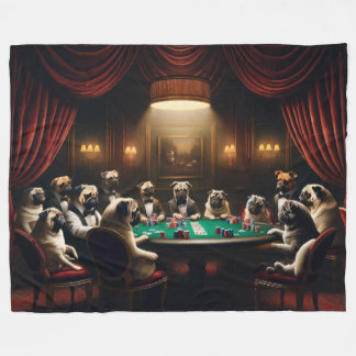 Mops und Bull Hunde Poker spielen Fleecedecke