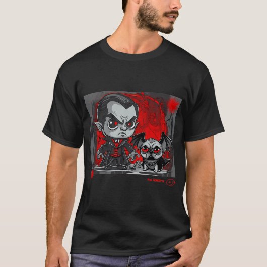 Mops und Dracula Graffiti-Kunst 9 T-Shirt (Vorderseite)