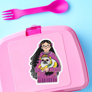 Mops und ein Mädchen mit langem Haar Aufkleber