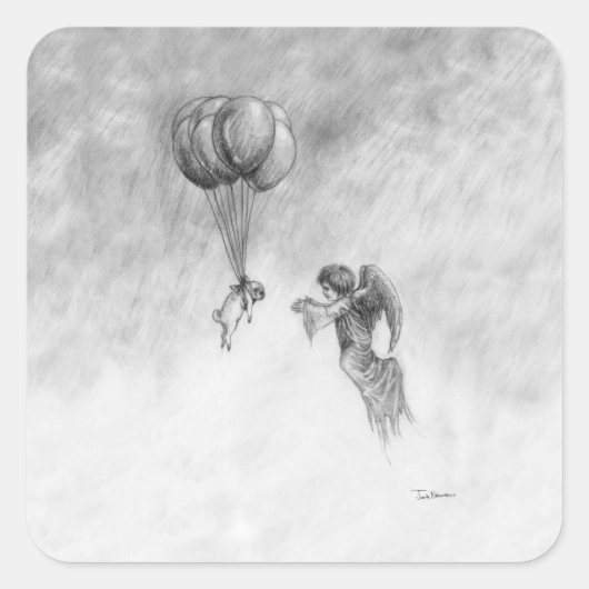Mops und Engel Quadratischer Aufkleber (Vorderseite)