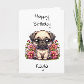 Mops und Farbseiten Personalisiert Geburtstag Karte (Vorderseite)