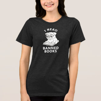 Mops und ich lese Banned Books TShirt Weiße Buchst