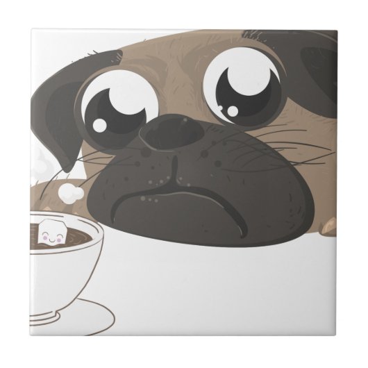 Mops und Kaffee Fliese (Vorderseite)