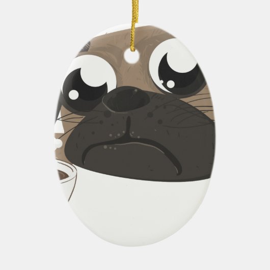 Mops und Kaffee Keramik Ornament (Vorne)