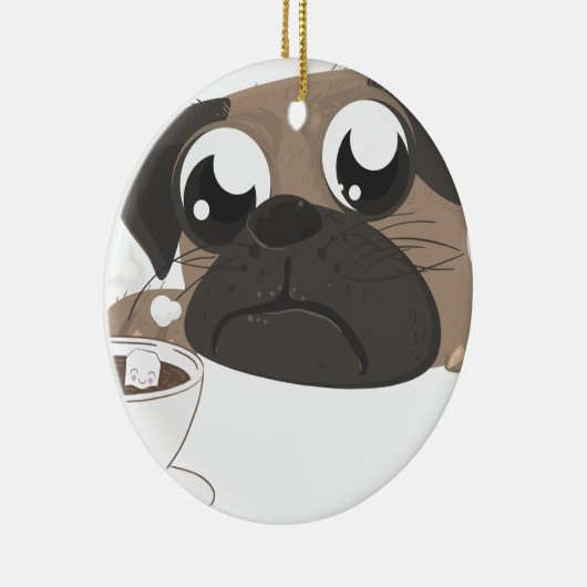 Mops und Kaffee Keramik Ornament (Rechts)