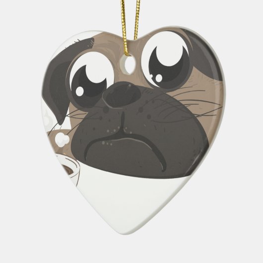 Mops und Kaffee Keramikornament (Links)