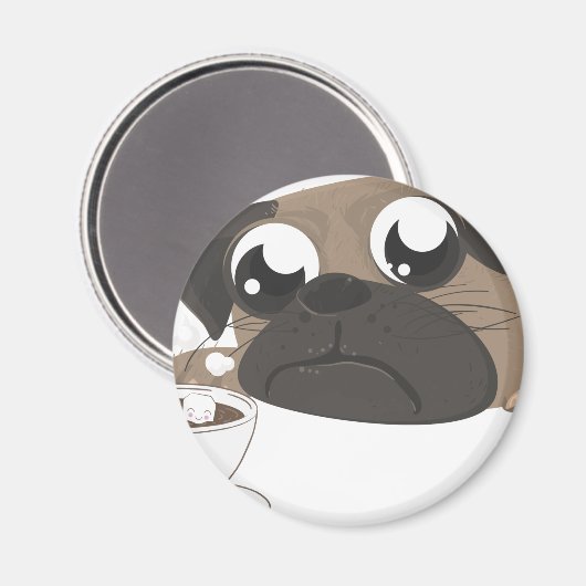 Mops und Kaffee Magnet (Vorderseite/Rückseite)