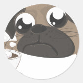 Mops und Kaffee Runder Aufkleber (Vorderseite)