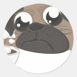 Mops und Kaffee Runder Aufkleber