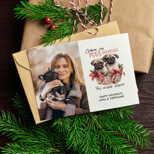 MOPS UND KISESS HUND THEMA CHRISTMAS SINGLE FOTO FEIERTAGSKARTE