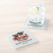 MOPS UND KISSEN HUNDTHEMIERTE CHRISTMAS CUSTOM GLASUNTERSETZER (Schrägansicht)