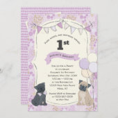 Mops und Kisses Welpen Hund Foto Geburtstag Einladung (Vorne/Hinten)