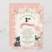 Mops und Kisses Welpen Hund Foto Geburtstag Einladung (Vorne/Hinten)