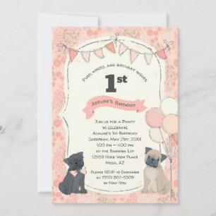 Mops und Kisses Welpen Hund Foto Geburtstag Einladung