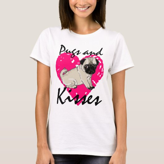Mops-und Kuss-Damen-Shirt T-Shirt (Vorderseite)