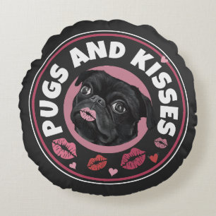 Mops und Küsse   Niedlich Puppe   Mops Lovers Rundes Kissen