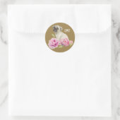 Mops und Peonies | Hundebart | Monogramm Runder Aufkleber (Tasche)