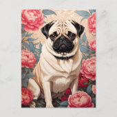 Mops und Peony Blume William Morris Inspiriert Postkarte (Vorderseite)