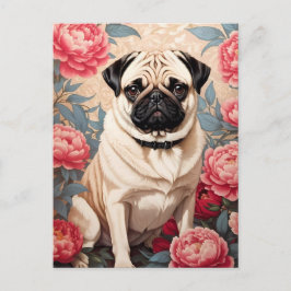 Mops und Peony Blume William Morris Inspiriert Postkarte
