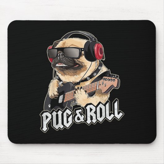 Mops und Roll Niedlich Rockstar Gitarre Rockin Sin Mousepad (Vorne)