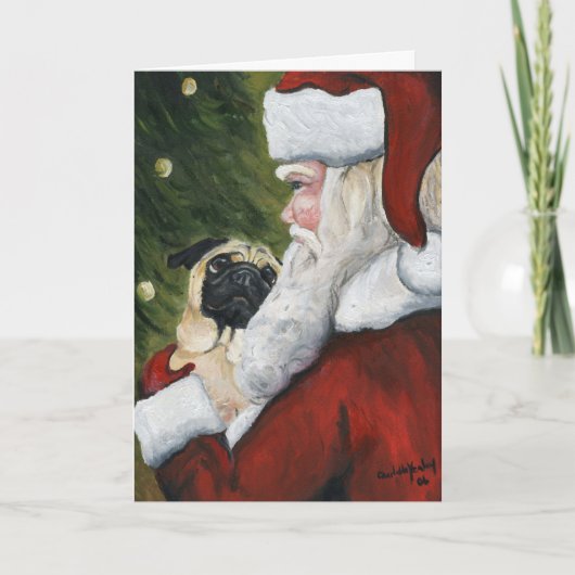"Mops-und Sankt" Hundekunst-Weihnachtskarte Feiertagskarte (Vorderseite)