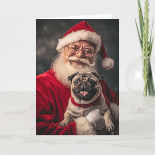 Mops und Santa Feiertagskarte (Vorderseite)