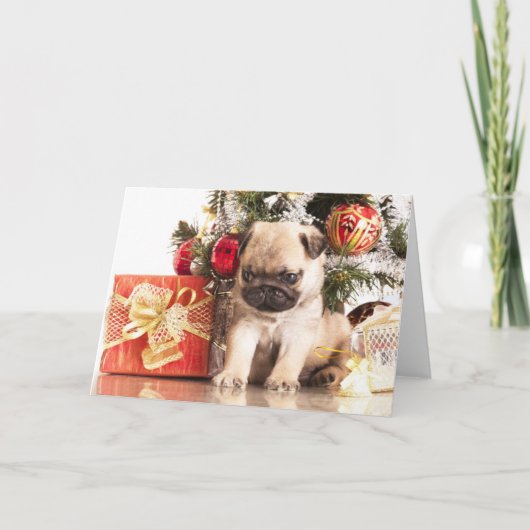 Mops- und Weihnachtsgeschenke Feiertagskarte (Vorderseite)