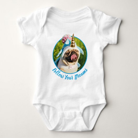 Mops Unicorn Baby Strampler (Vorderseite)