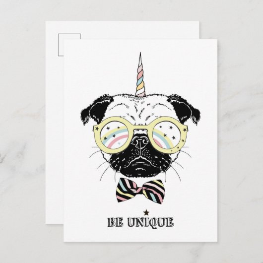 Mops Unicorn | einzigartig sein Postkarte (Vorne/Hinten)