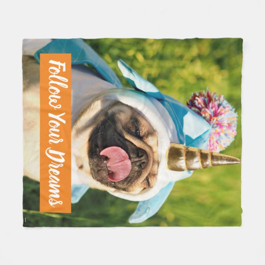 Mops Unicorn Fleecedecke (Vorderseite (Horizontal))