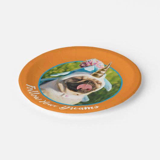 Mops Unicorn Pappteller (Schrägansicht)