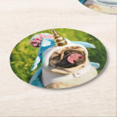 Mops Unicorn Runder Pappuntersetzer (Angewinkelt)