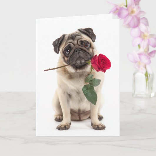 Mops Valentine Karte (Orchidee)