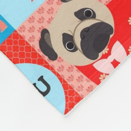 Mops Valentine Quilt Fleecedecke (Ecke)