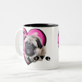 Mops Valentinstag Zweifarbige Tasse (Vorderseite Links)