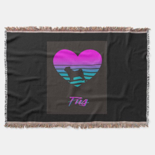 Mops Vaporwave Herz Mops Dog Lover Geschenk Decke (Vorderseite)