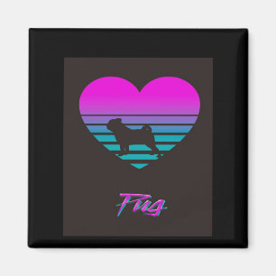 Mops Vaporwave Herz Mops Dog Lover Geschenk Magnet