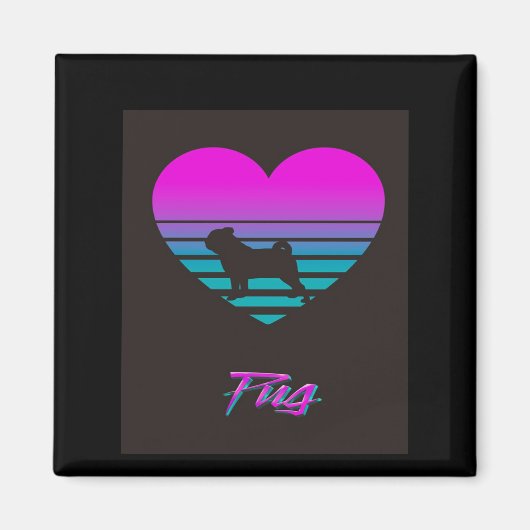 Mops Vaporwave Herz Mops Dog Lover Geschenk Magnet (Vorne)