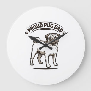 Mops-Vater-Shirt Vintage Gravur Hund Vater Design_ Große Wanduhr