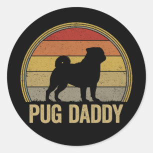 Mops-Vati Lustiges Retro-Hunde-Vater-Hundebesitzer Runder Aufkleber