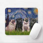 Mops (vier, 2B, 2F) - Sternennacht - individuell a Mousepad (Mit Mouse)