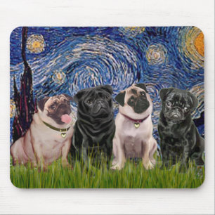 Mops (vier, 2B, 2F) - Sternennacht - individuell a Mousepad