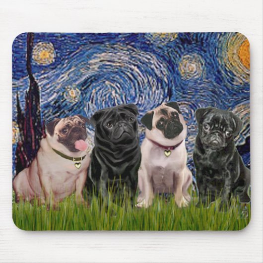 Mops (vier, 2B, 2F) - Sternennacht - individuell a Mousepad (Vorne)