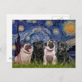 Mops (vier, 2B, 2F) - Sternennacht Postkarte (Vorne/Hinten)