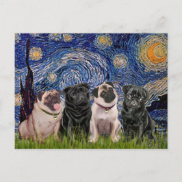 Mops (vier, 2B, 2F) - Sternennacht Postkarte