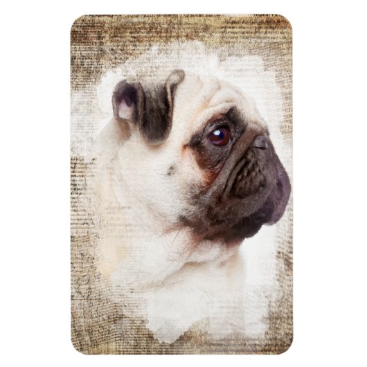 Mops Vintag Portrait Magnet (Vertikal)