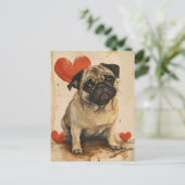 Mops Vintag Valentinstag Postkarte (Stehend Vorderseite)