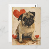 Mops Vintag Valentinstag Postkarte (Vorne/Hinten)