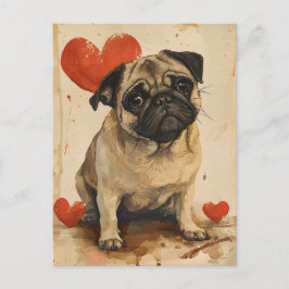 Mops Vintag Valentinstag Postkarte